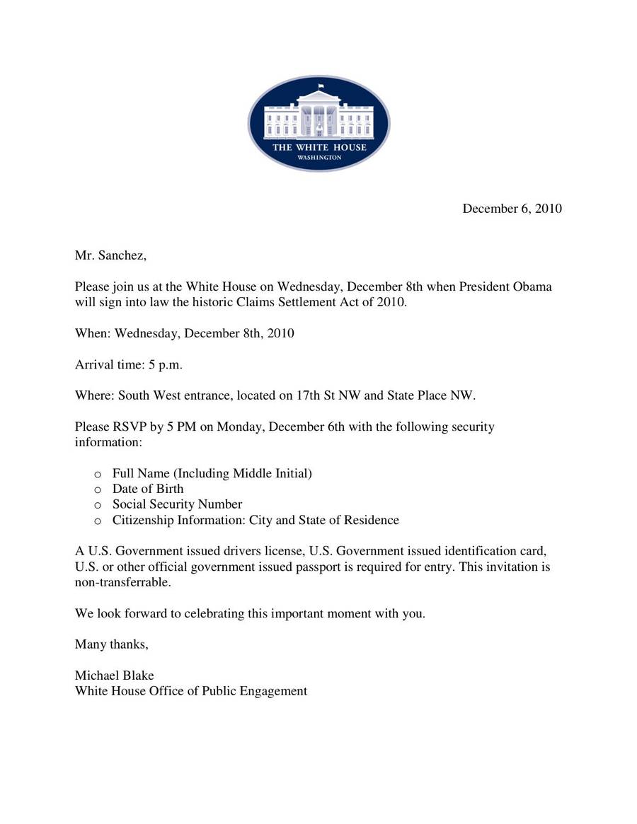 White House invitation, December 6, 2010